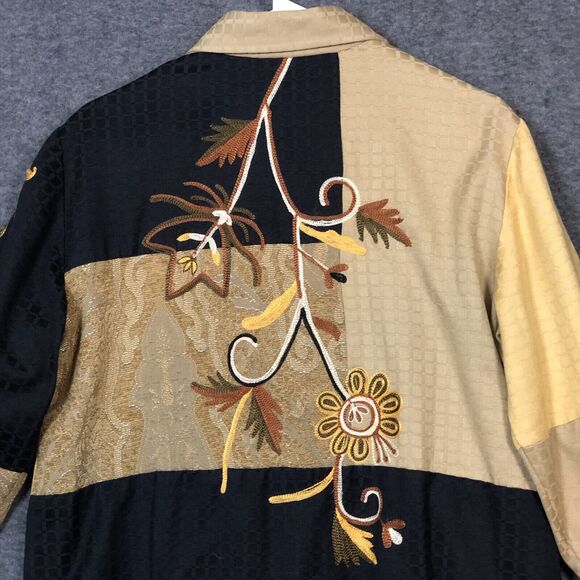 Indigo Moon Jacket Womens L Floral Embroidered Colorful Shirt Brown/Beige/Honey - Picture 7 of 14